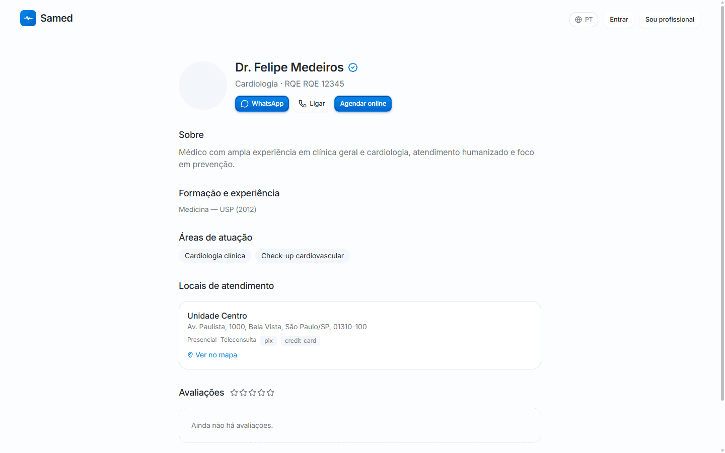 Samed patient portal screen
